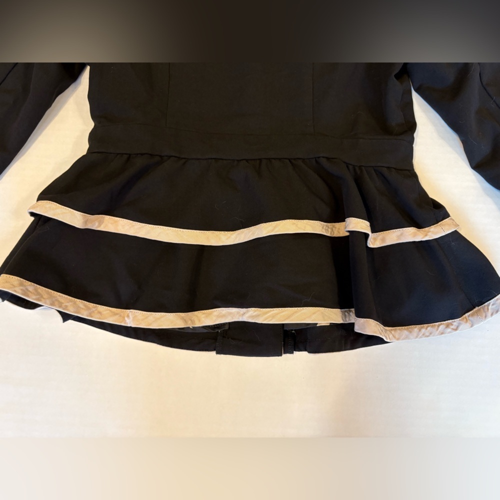 Black White Trim Ruffled Button Down Jacket Size … - image 5